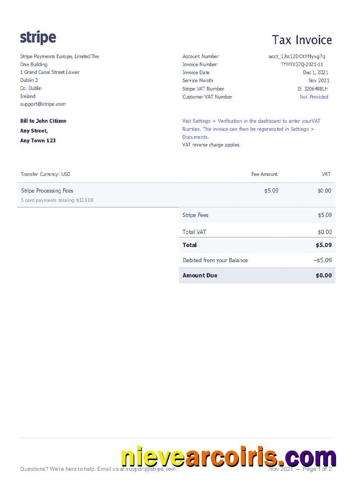 USA Stripe Invoice Template