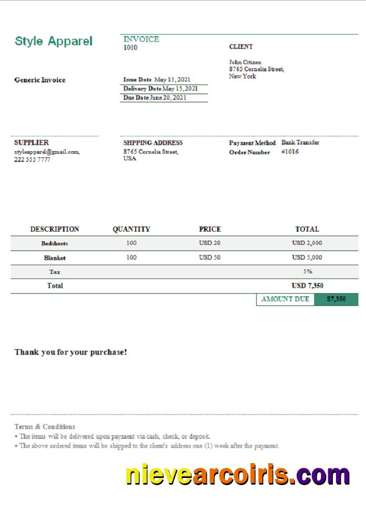 USA Style Apparel Invoice Photolook