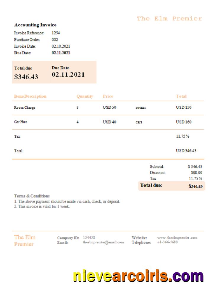 USA The Elm Premier Invoice Preview