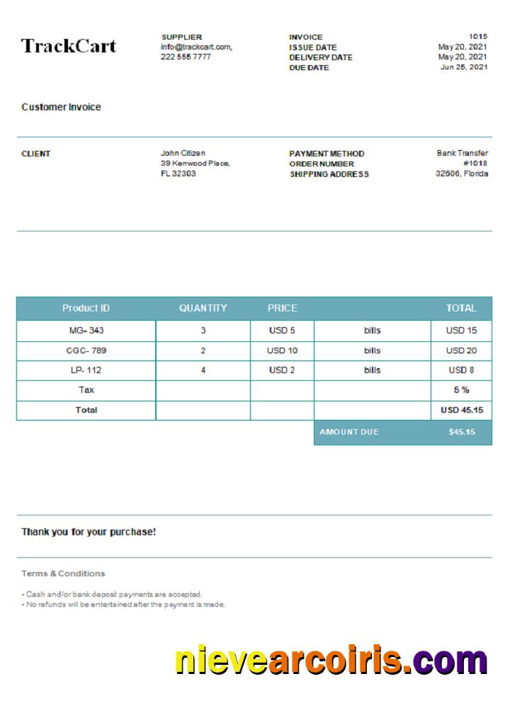 USA TrackCart Invoice Sample