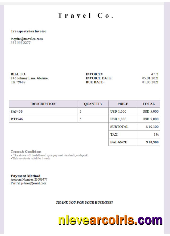 USA Travel Co. Invoice Template