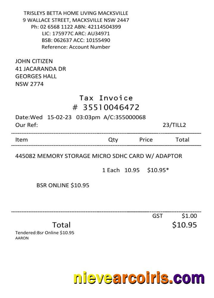 Realistic USA Trisleys Betta Home Tax Invoice Word And PDF Template