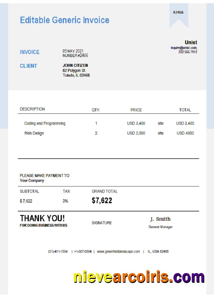 USA Unist Invoice Preview