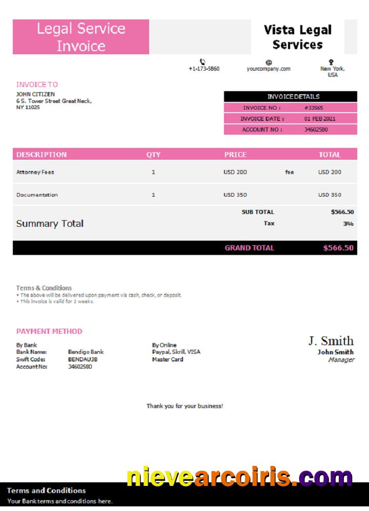 USA Vista Legal Services Invoice Preview