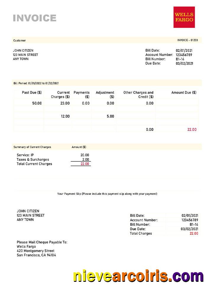 Premium USA Wells Fargo Invoice Template