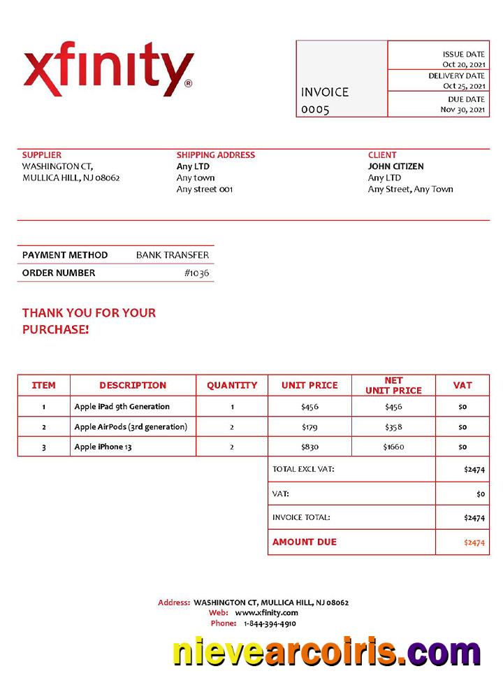 Realistic USA Xfinity Invoice Template