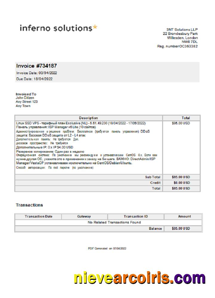 United Kingdom Inferno Solutions Invoice Preview