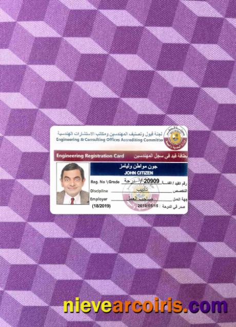 Qatar Engineering Registration Card Photolook FRONT Photolook