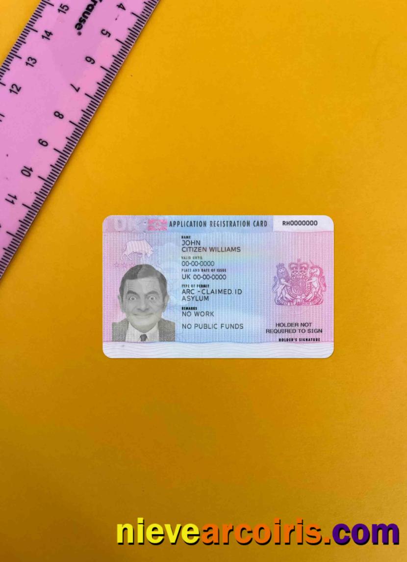 UK Application Registration Card Photolook FRONT Sample