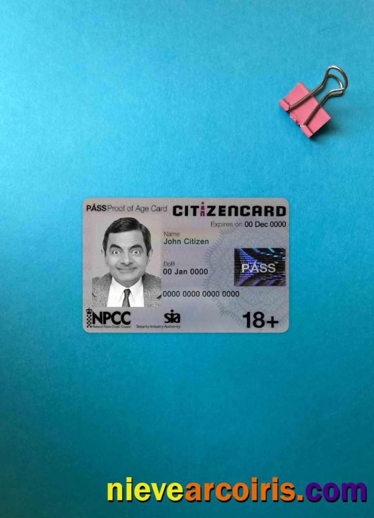 United Kingdom Pass CitizenCard (proof Of Age Card) Photolook FRONT Template