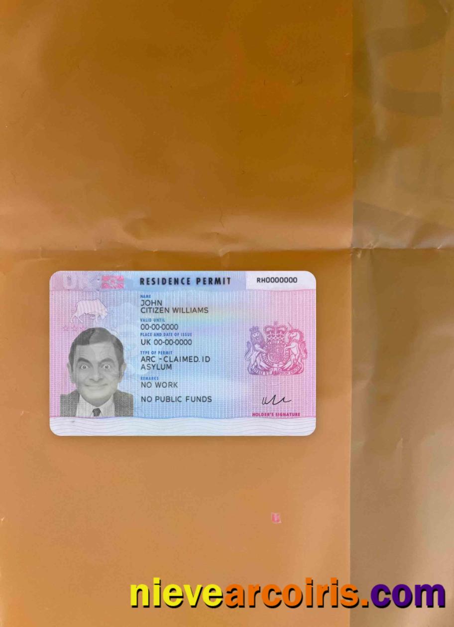 United Kingdom Residence Permit Version 2 Photolook FRONT Sample