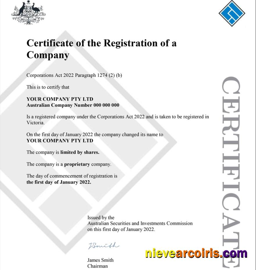 Australian Securities And Investments Commission’s (ASIC) Certificate Of Company Registration 1 Preview