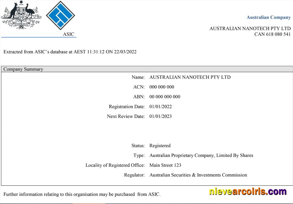 Australian Securities And Investments Commission’s (ASIC) Certificate Of Company Registration 2 Preview
