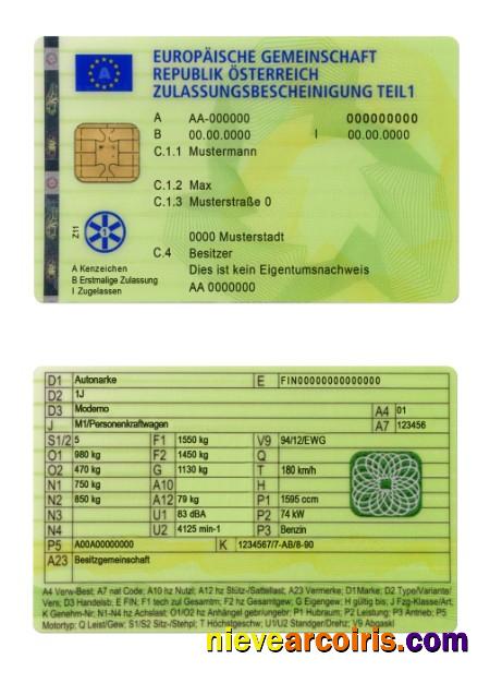 Austria Vehicle Registration Certificate Part 1 Sample