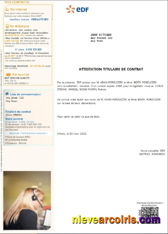 France EDF Attestation De Contrat Photolook