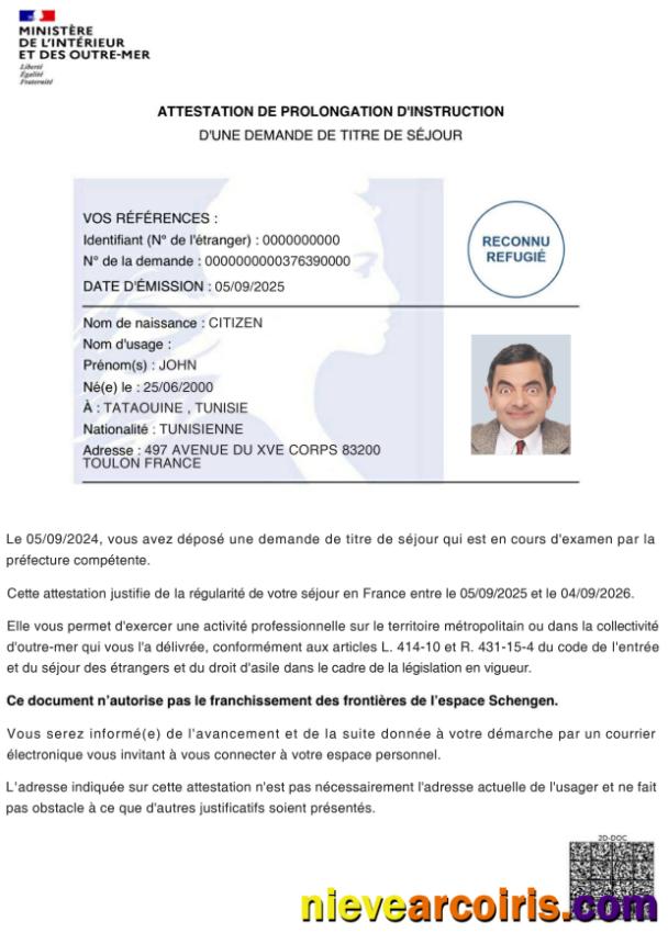France Certificate Of Extension Of Instruction Photolook