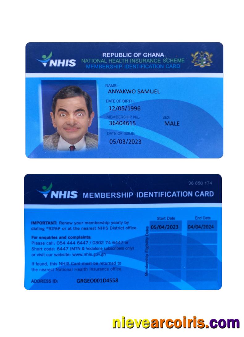 Ghana Health Insurance ID Card Sample