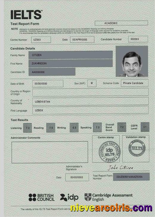 IELTS Test Report Form Certificate Template