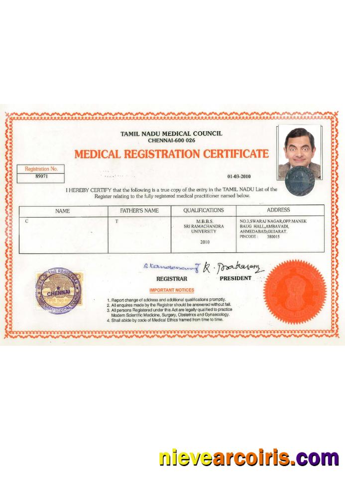 India Tamil Nadu Registration Certificate Photolook