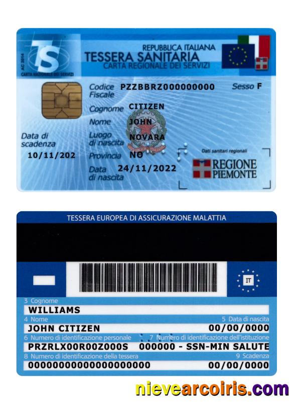 Italy Tessera Sanitaria (health Insurance Card) Version 2 Template