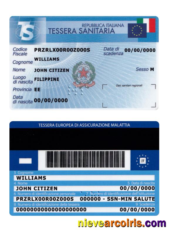 Italy Tessera Sanitaria (health Insurance Card) Template