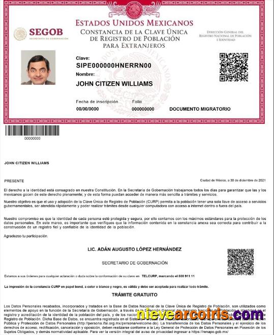 Mexico Registro De Poblacion De Mexico (CURP Number) Preview