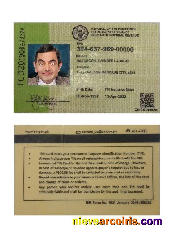 Philippines Bureau Of Internal Revenue ID 2022 Present Photolook