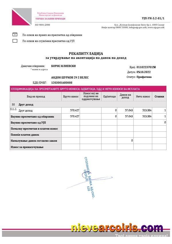 Professional Republic Of North Macedonia Public Revenue Administration Income Tax Advance Payment Recapitulation Template
