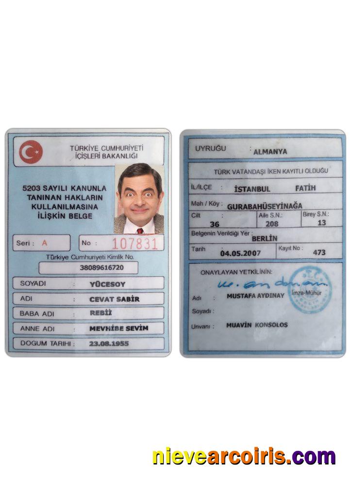 Turkey Ministry Of Internal Affairs ID Card Sample