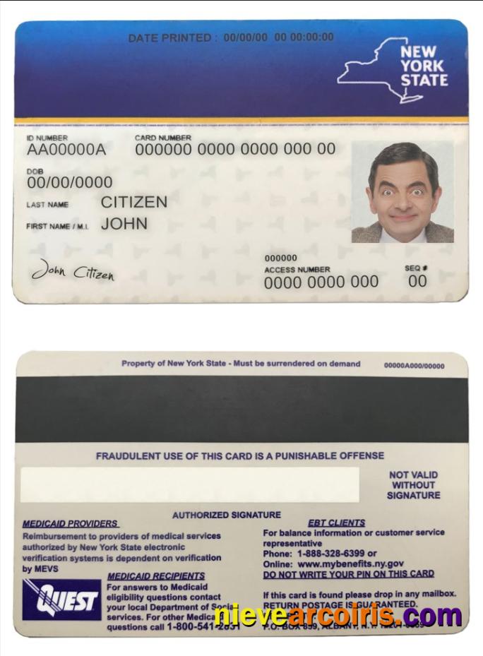 USA New York State Medicaid Card Template