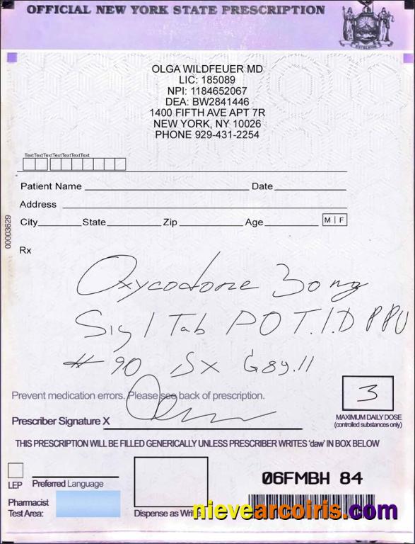 USA New York State Prescription Sample