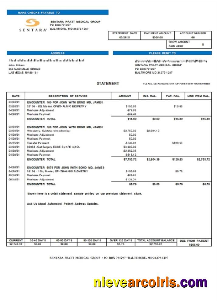 USA Sentara Pratt Medical Group Billing Statement Photolook