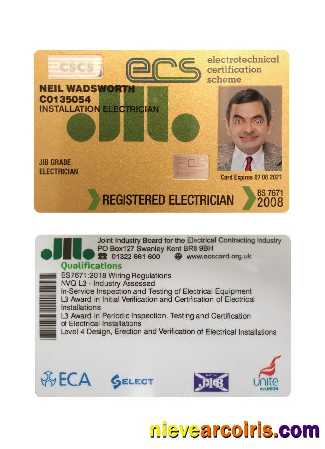 United Kingdom Electrotechnical Certification Scheme (ECS) Card Photolook