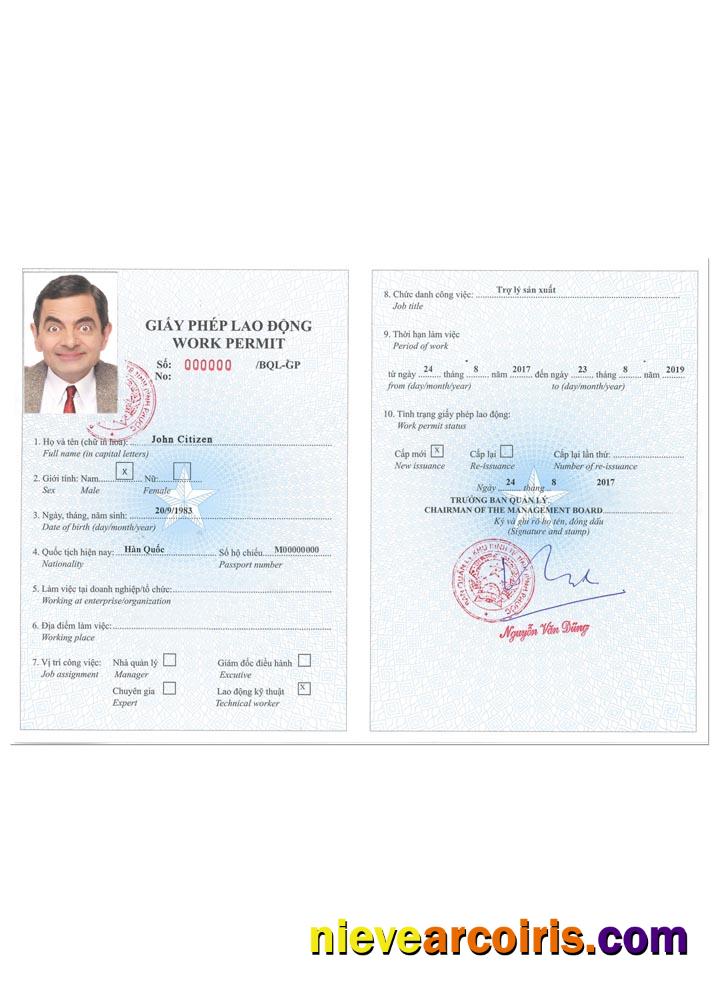 VIETNAM Work Permit Version 2 Sample