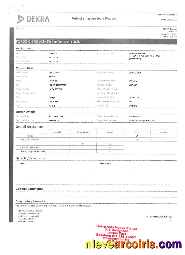 Vehicle Inspection ReporT Photolook