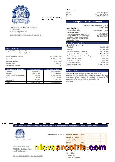 Afghanistan Da Afghanistan Bank Mortgage Statement Scr Preview