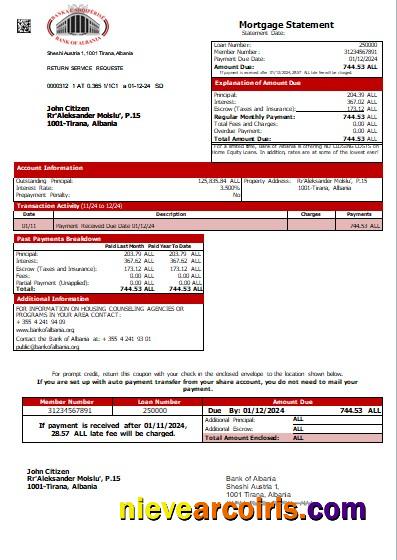 Albania Bank Of Albania Mortgage Statement Scr Template