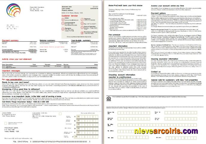 Albania ProCredit Bank Mortgage Statement, 2 Pages 1 2 Scr Sample