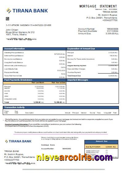 Albania Tirana Bank Mortgage Statement Scr Preview