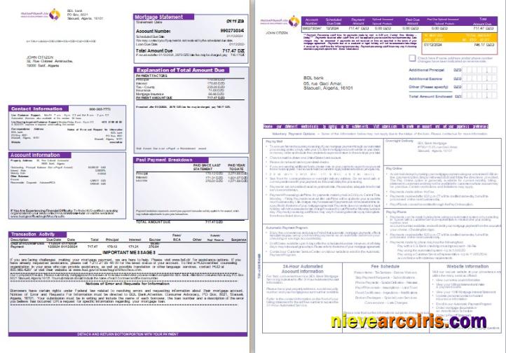 Algeria BDL Bank Mortgage Statement, 3 Pages 1 2 Scr Photolook