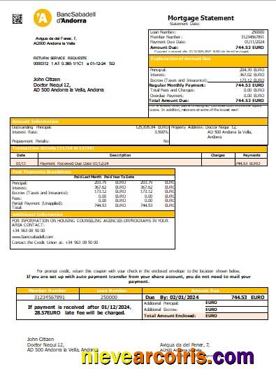 Andorra BancSabadell D’Andorra Bank Mortgage Statement Scr Photolook