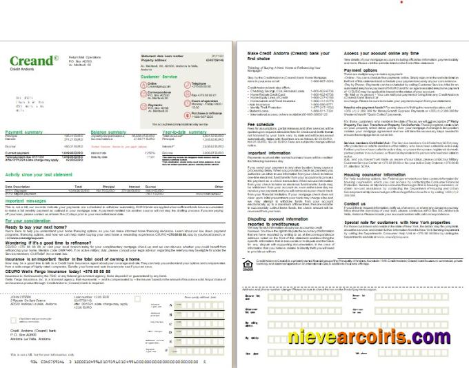 Andorra Creand Credit Andorra Bank Mortgage Statement Scr Sample