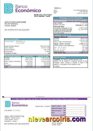 Angola Banco Economico Bank Mortgage Statement Scr Template