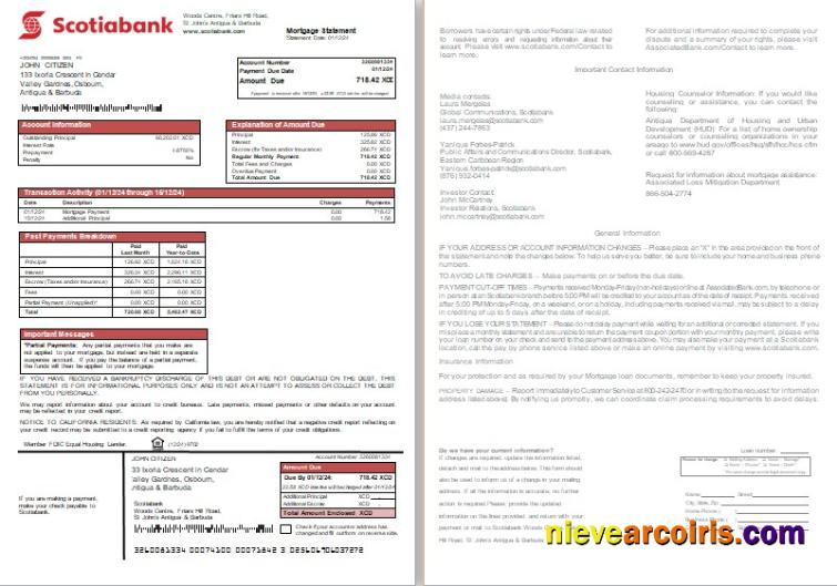Antigua And Barbuda Scotiabank Bank Mortgage Statement, 2 Pages, 1 2 Scr Photolook