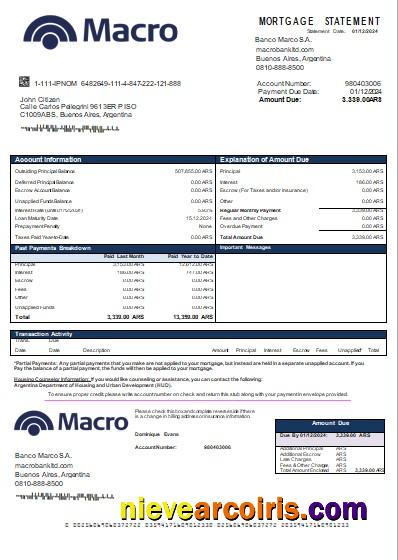Argentina Banco Macro S.A. Bank Mortgage Statement Scr Photolook