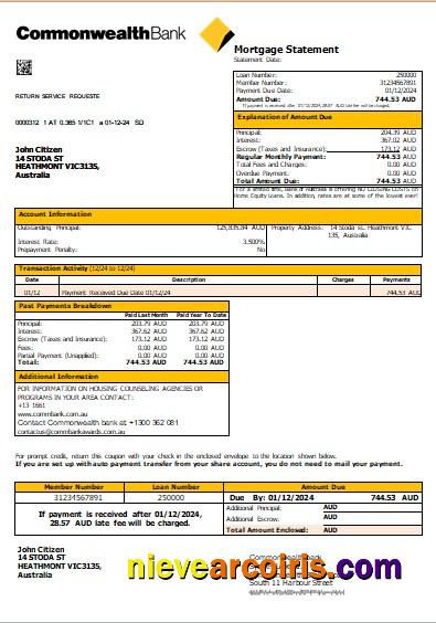 Australia Commonwealth Bank Mortgage Statement Scr Template