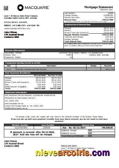 Australia Macquire Bank Mortgage Statement Scr Preview
