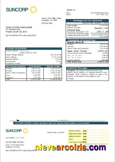 Australia Suncorp Bank Mortgage Statement Scr Template