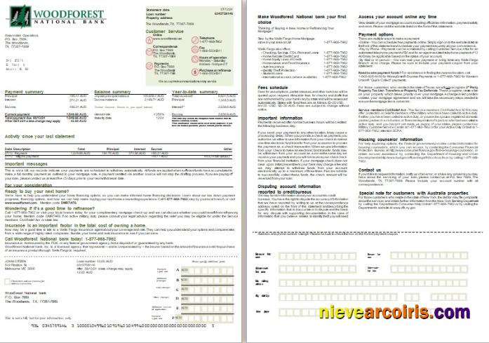 Australia Woodforest National Bank Mortgage Statement, 2 Pages, 1 2 Scr Preview