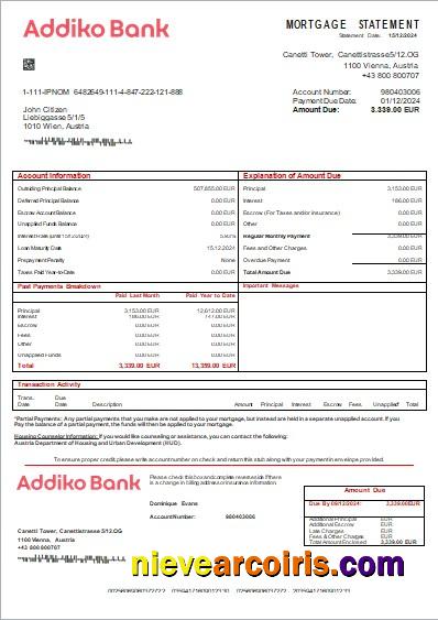 Austria Addiko Bank Mortgage Statement Scr Sample